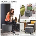 Ergonomic Grey Button Tufted Foot Rest Ottoman