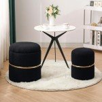 Round Black Velvet Foot Rest Ottoman Set of 2