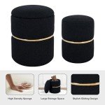 Round Black Velvet Foot Rest Ottoman Set of 2