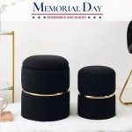 Round Black Velvet Foot Rest Ottoman Set of 2
