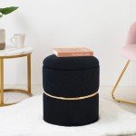Round Black Velvet Foot Rest Ottoman Set of 2