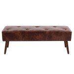 Tufted Leather Footrest Bench with X-Shaped Legs