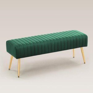 Green Velvet Adjustable Footrest Ottoman with Gold Legs
