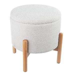 Round Ottoman Footrest and Storage Organizer - Gray