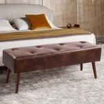 Tufted Leather Footrest Bench with X-Shaped Legs