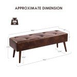 Tufted Leather Footrest Bench with X-Shaped Legs