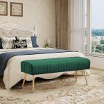 Green Velvet Adjustable Footrest Ottoman with Gold Legs