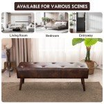 Tufted Leather Footrest Bench with X-Shaped Legs