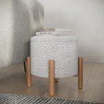 Round Ottoman Footrest and Storage Organizer - Gray