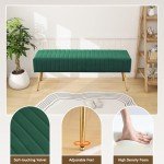 Green Velvet Adjustable Footrest Ottoman with Gold Legs