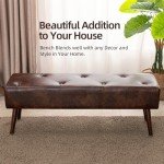 Tufted Leather Footrest Bench with X-Shaped Legs