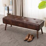 Tufted Leather Footrest Bench with X-Shaped Legs