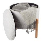Round Ottoman Footrest and Storage Organizer - Gray
