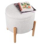Round Ottoman Footrest and Storage Organizer - Gray