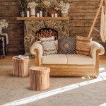 Rustic Tree Stump Ottoman & Foot Rest Storage