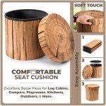 Rustic Tree Stump Ottoman & Foot Rest Storage