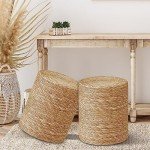 Boho Seagrass Pouf Ottoman Footrest for Desk