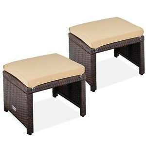 Wicker Foot Rest Ottomans – Set of 2 Brown/Beige