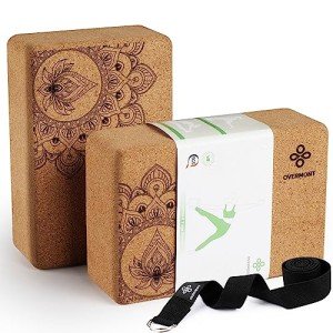 Natural Cork Yoga Blocks with Strap - 2 Pack