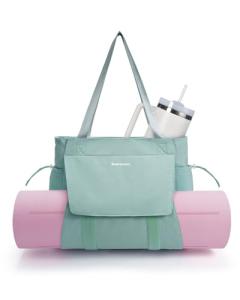 Mint Green Yoga Mat Tote with Waterproof Pocket