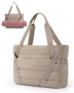 BAGSMART Quilted Tote with Yoga Mat Straps