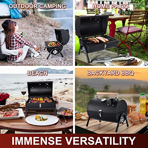 Portable Charcoal Grill with Thermometer & Chimney