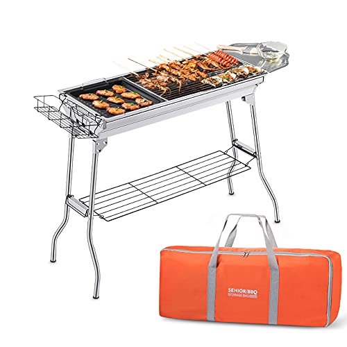 Portable Charcoal Grill,Outdoor BBQ Grill for Christmas Picnic, Thanksgiving Family Gathering and Backyard Barbecue,With Storage Bag & Non-Stick Frying Pan