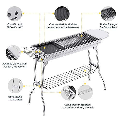 Portable Charcoal Grill,Outdoor BBQ Grill for Christmas Picnic, Thanksgiving Family Gathering and Backyard Barbecue,With Storage Bag & Non-Stick Frying Pan