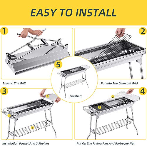 Portable Charcoal Grill,Outdoor BBQ Grill for Christmas Picnic, Thanksgiving Family Gathering and Backyard Barbecue,With Storage Bag & Non-Stick Frying Pan