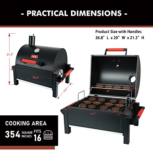 Portable charcoal grill with 354sq in cooking area