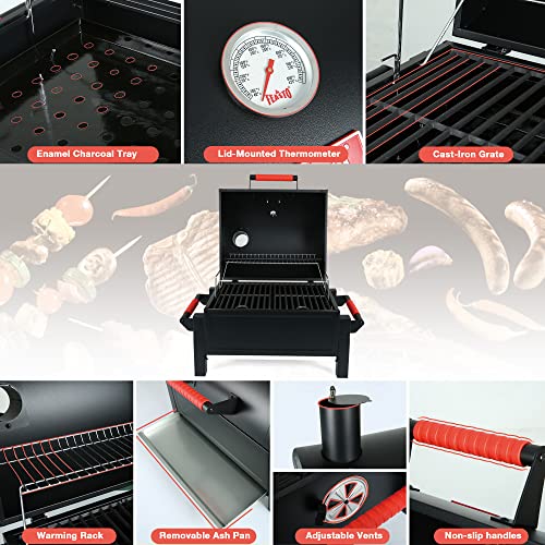 Portable charcoal grill with 354sq in cooking area