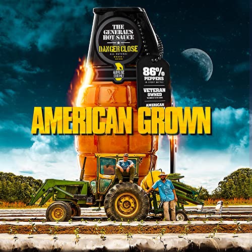 The General’s Hot Sauce Triple Threat - American Grown, Veteran Owned | 3 pack | 6 fl. Oz. bottles | All natural, gourmet hot sauce gift set in glass grenade bottles with metal dog tag. Made in USA with aged American grown peppers. Dead Red | Grunt Green | Shock & Awe