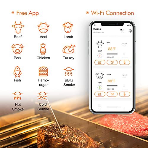 Wireless BBQ Thermometer with 4 Probes & Timer