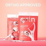 GRIN Braces Flosser, Floss Picks Designed for Braces, 60 Count, Dental Flossers, Recycled Plastic, Ortho Approved, Premium Thin Floss, Includes Handy Wax Scraper and Pick