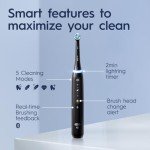Oral-B iO Deep Clean   Whiten Rechargeable Electric Toothbrush with Visible Pressure Sensor, 2 Minute Timer, 5 Cleaning Settings, 1 iO5 Limited, 3 Toothbrush Heads, Travel Case & Refill Holder, White