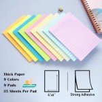 Pastel Lined Sticky Notes - 9 Pack, 4x6 inch