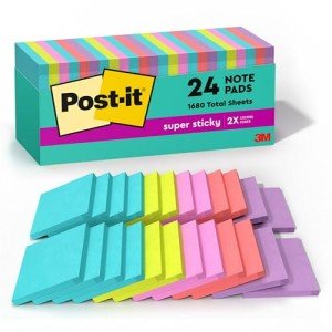 Post-it Super Sticky Notes, 24 Neons Pads 3x3