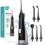 COSLUS Water Dental Flosser Teeth Pick: Portable Cordless Oral Irrigator 300ML Rechargeable Travel Irrigation Cleaner IPX7 Waterproof Electric Waterflosser Flossing Machine for Teeth Cleaning F5020E