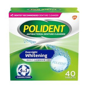 Polident Overnight Whitening Denture Cleanser Tablets, 40 Count