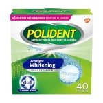 Polident Overnight Whitening Denture Cleanser Tablets, 40 Count