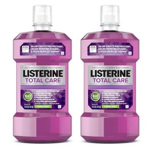 Listerine Total Care Anticavity Fluoride Mouthwash, Kills 99.9% of Germs That Cause Bad Breath and Prevents Cavities, Fresh Mint Flavor, 1L (Pack of 2)