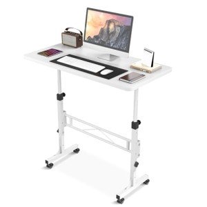 Adjustable Mobile Standing Desk with Wheels, White