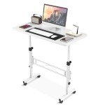 Adjustable Mobile Standing Desk with Wheels, White