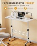 Adjustable Mobile Standing Desk with Wheels, White