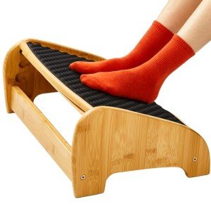 HUANUO Ergonomic Bamboo Footrest: 4-Height Adjustable with Massage Surface