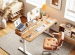BANTI 55x24 Inch Electric Standing Desk with Double Drawers, Adjustable Height Stand Up Desk, Sit Stand Home Office Desk with Storage Shelf, Light Rustic Brown Top