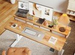 BANTI 55x24 Inch Electric Standing Desk with Double Drawers, Adjustable Height Stand Up Desk, Sit Stand Home Office Desk with Storage Shelf, Light Rustic Brown Top