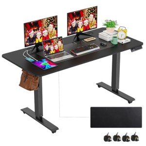 farexon Electric Standing Desk Adjustable Height, 55 x 24 Inch Stand up Desk with Large Mouse Pad, Rolling Wheels & Foot Pad,27''-46'' Lifting Range Home Office Computer Desk(Black)