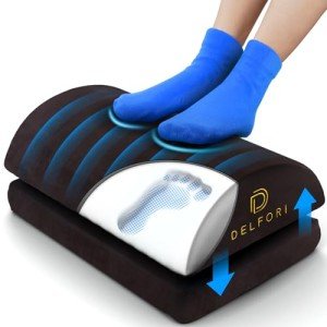 Premium Under Desk Footrest - Ergonomic Foot Rest for Work, Home & Office Use - Adjustable Height Memory Foam Foot Stool for Gaming Chair - Comfortable & Perfect for Back Pain Relief and Leg Support