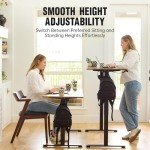 Veken 48 Inch Electric Standing Desk, Height Adjustable Sit Stand Up, Wood Desktop, Work Home Office Computer PC Table, Tall Standup Workstation, Gaming Writing Study Bedroom Rising Desks, Brown